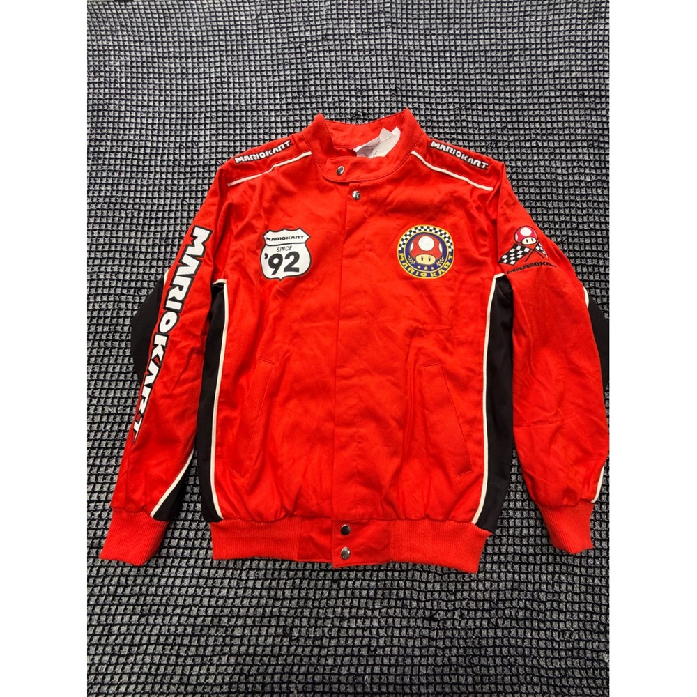 Nintendo Mario Kart Racing Jacket Adult Small Red New Canvas Bomber Patch Coat